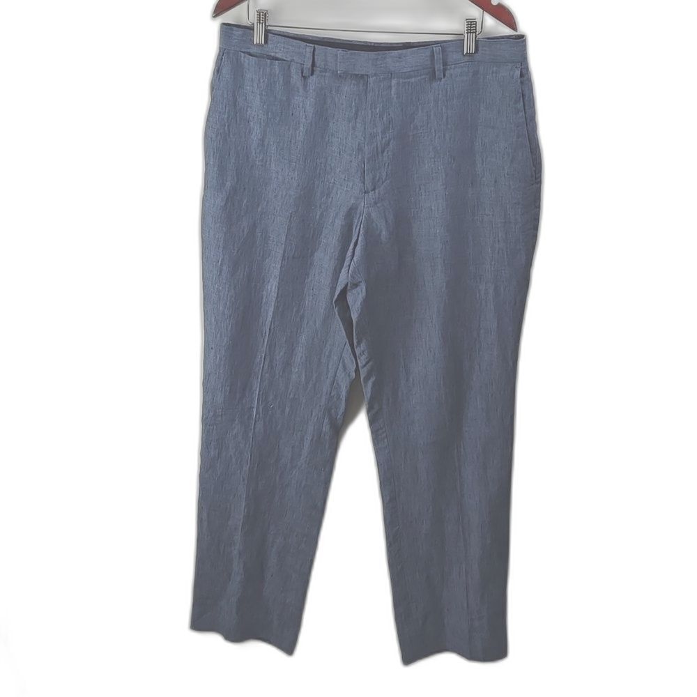 Banana Republic Mens Blue Linen Flat Front Dress Pants 35x30 Casual Trousers
